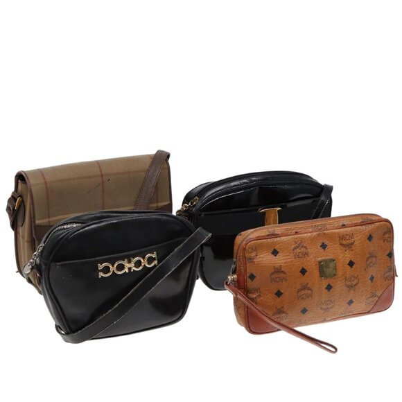 Ferragamo MCM Burberrys Shoulder Bag PVC Leather 4Set Brown Black - Picture 1 of 15